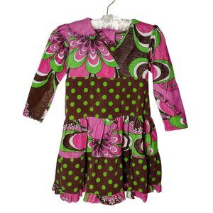 Corkys Kids Corduroy Mixed Media Dress Girls Sz 6 Retro Hippie Artsy Ruffle READ